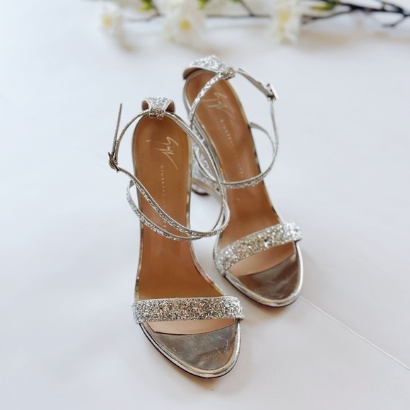 Giuseppe Zanotti Tara Block-Heel Glitter Sandals in Silver - Picture 3 of 15